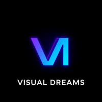 Minimal neon VM logo for video editing studio “Визуальные Мечты”, purple-cyan on black